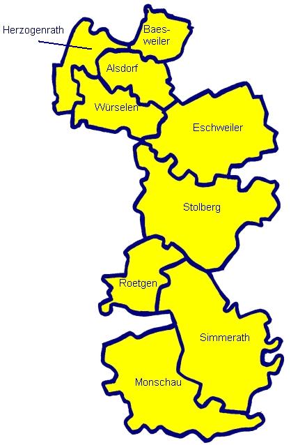 Karte des ehemaligen Kreises Aachen (1972 - 2009)